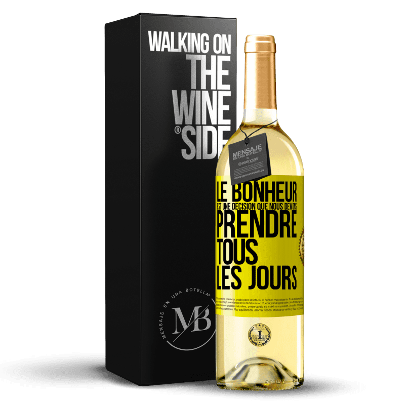 29,95 € Envoi gratuit | Vin blanc Édition WHITE Le bonheur est une décision que nous devons prendre tous les jours Étiquette Jaune. Étiquette personnalisable Vin jeune Récolte 2023 Verdejo