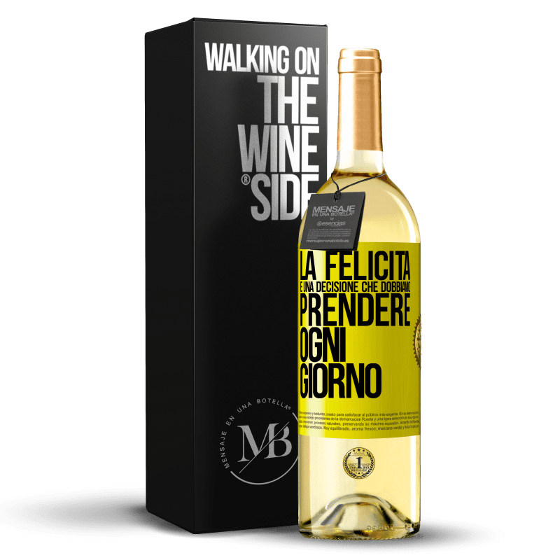 29,95 € Spedizione Gratuita | Vino bianco Edizione WHITE La felicità è una decisione che dobbiamo prendere ogni giorno Etichetta Gialla. Etichetta personalizzabile Vino giovane Raccogliere 2024 Verdejo