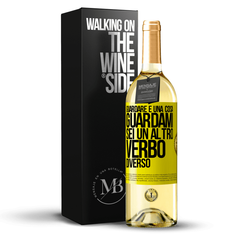 29,95 € Spedizione Gratuita | Vino bianco Edizione WHITE Guardare è una cosa. Guardami, sei un altro verbo diverso Etichetta Gialla. Etichetta personalizzabile Vino giovane Raccogliere 2025 Verdejo