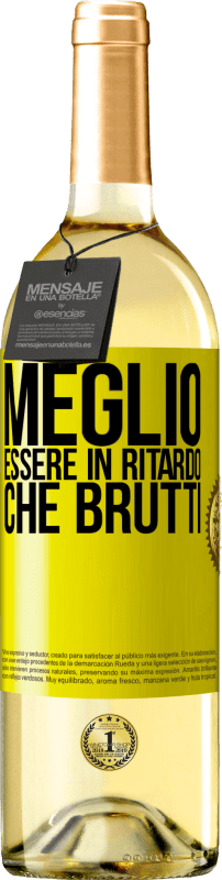 29,95 € Spedizione Gratuita | Vino bianco Edizione WHITE Meglio essere in ritardo che brutti Etichetta Gialla. Etichetta personalizzabile Vino giovane Raccogliere 2025 Verdejo