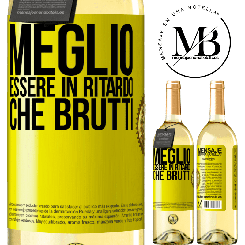 29,95 € Spedizione Gratuita | Vino bianco Edizione WHITE Meglio essere in ritardo che brutti Etichetta Gialla. Etichetta personalizzabile Vino giovane Raccogliere 2024 Verdejo