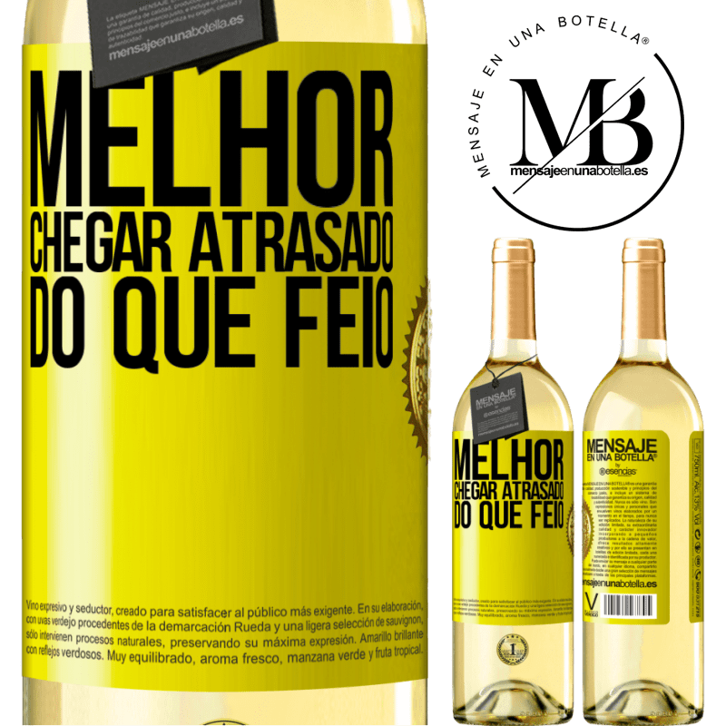 29,95 € Envio grátis | Vinho branco Edição WHITE Melhor chegar atrasado do que feio Etiqueta Amarela. Etiqueta personalizável Vinho jovem Colheita 2025 Verdejo