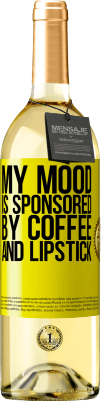 29,95 € | 白ワイン WHITEエディション 私の気分はコーヒーと口紅によって後援されています 黄色のラベル. カスタマイズ可能なラベル 若いワイン 収穫 2025 Verdejo