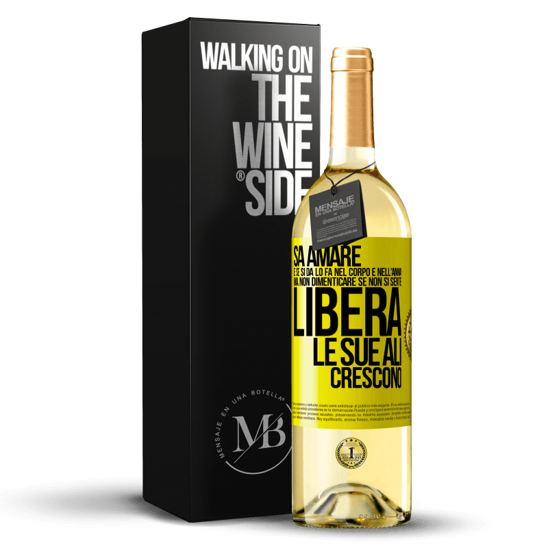29,95 € Spedizione Gratuita | Vino bianco Edizione WHITE Sa amare, e se si dona, lo fa nel corpo e nell'anima. Ma, non dimenticare, se non ti senti libero, le tue ali crescono Etichetta Gialla. Etichetta personalizzabile Vino giovane Raccogliere 2025 Verdejo