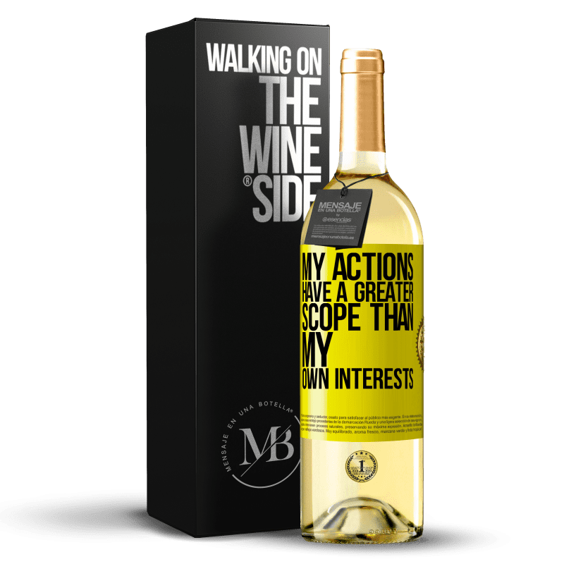 29,95 € Бесплатная доставка | Белое вино Издание WHITE Мои действия имеют больший размах, чем мои собственные интересы Желтая этикетка. Настраиваемая этикетка Молодое вино Урожай 2023 Verdejo