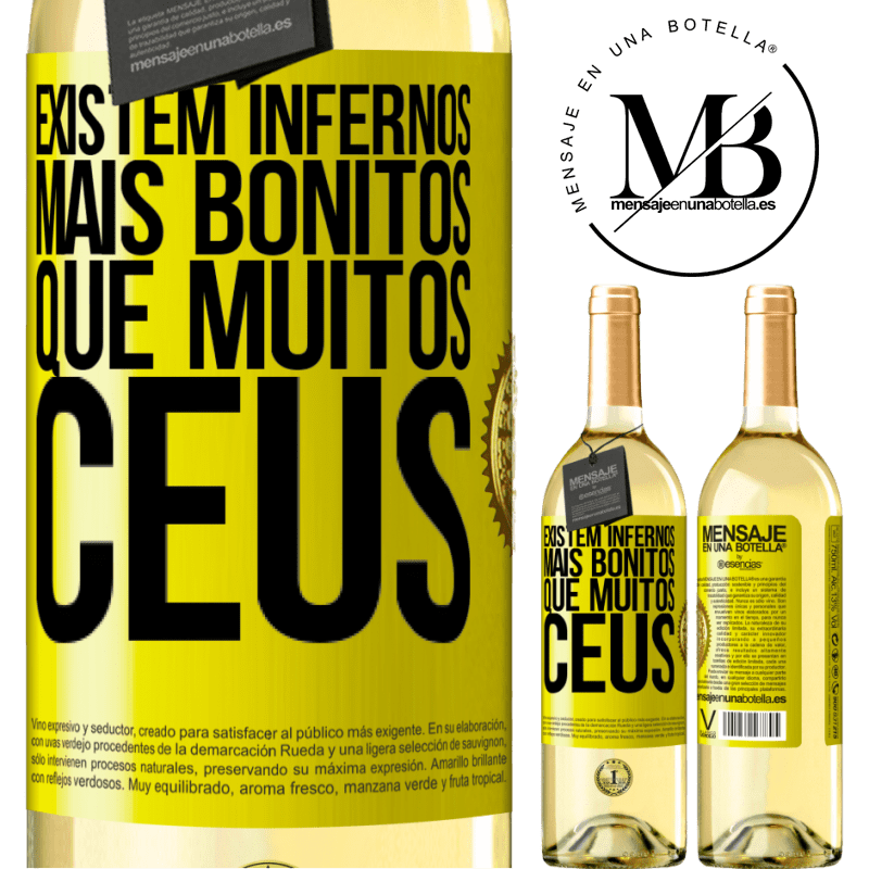 29,95 € Envio grátis | Vinho branco Edição WHITE Existem infernos mais bonitos que muitos céus Etiqueta Amarela. Etiqueta personalizável Vinho jovem Colheita 2023 Verdejo