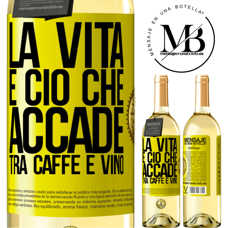 29,95 € Spedizione Gratuita | Vino bianco Edizione WHITE La vita è ciò che accade tra caffè e vino Etichetta Gialla. Etichetta personalizzabile Vino giovane Raccogliere 2024 Verdejo