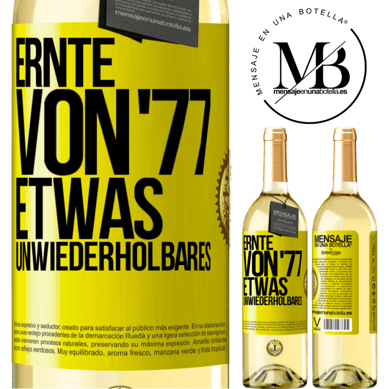 29,95 € Kostenloser Versand | Weißwein WHITE Ausgabe Ernte von '77, etwas Unwiederholbares Gelbes Etikett. Anpassbares Etikett Junger Wein Ernte 2024 Verdejo