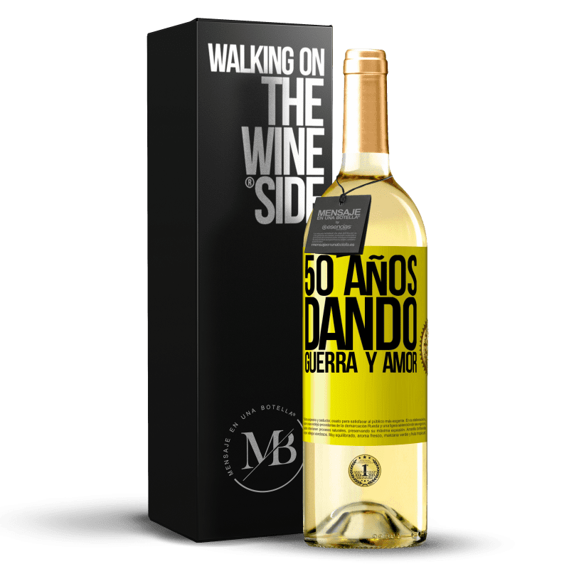 29,95 € Envío gratis | Vino Blanco Edición WHITE 50 años dando guerra y amor Etiqueta Amarilla. Etiqueta personalizable Vino joven Cosecha 2025 Verdejo
