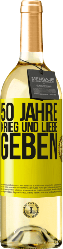 Kostenloser Versand | Weißwein WHITE Ausgabe 50 Jahre Krieg und Liebe geben Gelbes Etikett. Anpassbares Etikett Junger Wein Ernte 2023 Verdejo