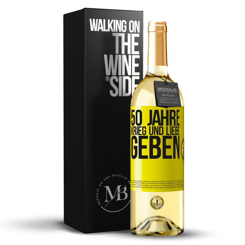 29,95 € Kostenloser Versand | Weißwein WHITE Ausgabe 50 Jahre Krieg und Liebe geben Gelbes Etikett. Anpassbares Etikett Junger Wein Ernte 2024 Verdejo