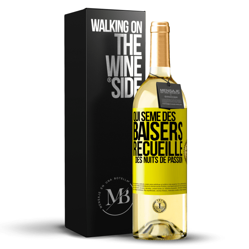 29,95 € Envoi gratuit | Vin blanc Édition WHITE Qui sème des baisers, recueille des nuits de passion Étiquette Jaune. Étiquette personnalisable Vin jeune Récolte 2025 Verdejo