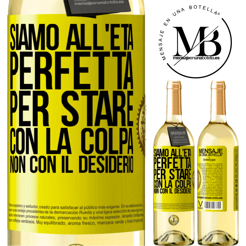 29,95 € Spedizione Gratuita | Vino bianco Edizione WHITE Siamo all'età perfetta, per stare con la colpa, non con il desiderio Etichetta Gialla. Etichetta personalizzabile Vino giovane Raccogliere 2023 Verdejo