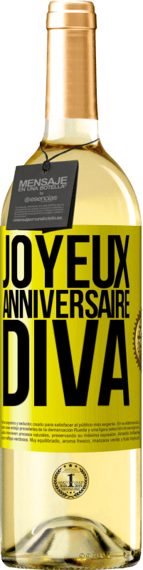 29,95 € | Vin blanc Édition WHITE Joyeux anniversaire, Diva Étiquette Jaune. Étiquette personnalisable Vin jeune Récolte 2023 Verdejo