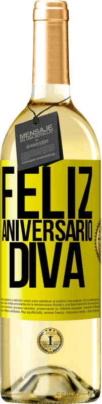 29,95 € | Vinho branco Edição WHITE Feliz aniversário Diva Etiqueta Amarela. Etiqueta personalizável Vinho jovem Colheita 2023 Verdejo