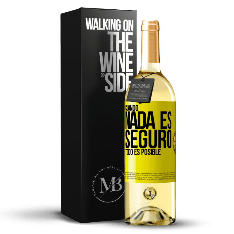 29,95 € Envío gratis | Vino Blanco Edición WHITE Cuando nada es seguro, todo es posible Etiqueta Amarilla. Etiqueta personalizable Vino joven Cosecha 2023 Verdejo