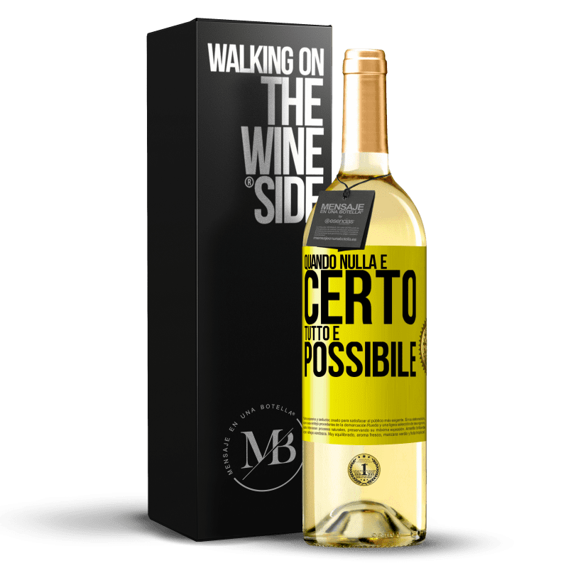 29,95 € Spedizione Gratuita | Vino bianco Edizione WHITE Quando nulla è certo, tutto è possibile Etichetta Gialla. Etichetta personalizzabile Vino giovane Raccogliere 2023 Verdejo