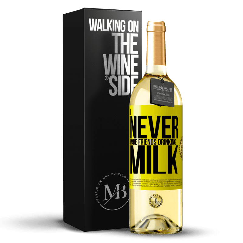 29,95 € 送料無料 | 白ワイン WHITEエディション 牛乳を飲む友達を作ったことはありません 黄色のラベル. カスタマイズ可能なラベル 若いワイン 収穫 2023 Verdejo