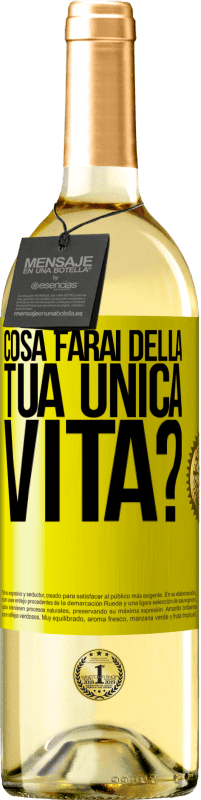 Spedizione Gratuita | Vino bianco Edizione WHITE Cosa farai della tua unica vita? Etichetta Gialla. Etichetta personalizzabile Vino giovane Raccogliere 2023 Verdejo