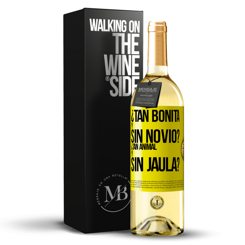 29,95 € Envío gratis | Vino Blanco Edición WHITE ¿Tan bonita y sin novio? ¿Tan animal y sin jaula? Etiqueta Amarilla. Etiqueta personalizable Vino joven Cosecha 2023 Verdejo