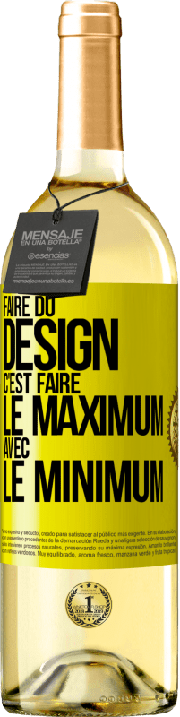 Envoi gratuit | Vin blanc Édition WHITE Faire du design c'est faire le maximum avec le minimum Étiquette Jaune. Étiquette personnalisable Vin jeune Récolte 2023 Verdejo