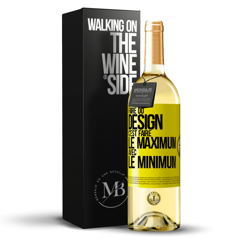 29,95 € Envoi gratuit | Vin blanc Édition WHITE Faire du design c'est faire le maximum avec le minimum Étiquette Jaune. Étiquette personnalisable Vin jeune Récolte 2023 Verdejo