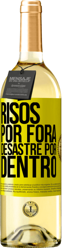 Envio grátis | Vinho branco Edição WHITE Risos por fora, desastre por dentro Etiqueta Amarela. Etiqueta personalizável Vinho jovem Colheita 2023 Verdejo