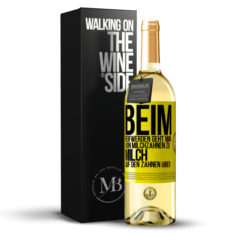 29,95 € Kostenloser Versand | Weißwein WHITE Ausgabe Beim Reifwerden geht man von Milchzähnen zu Milch auf den Zähnen über Gelbes Etikett. Anpassbares Etikett Junger Wein Ernte 2024 Verdejo