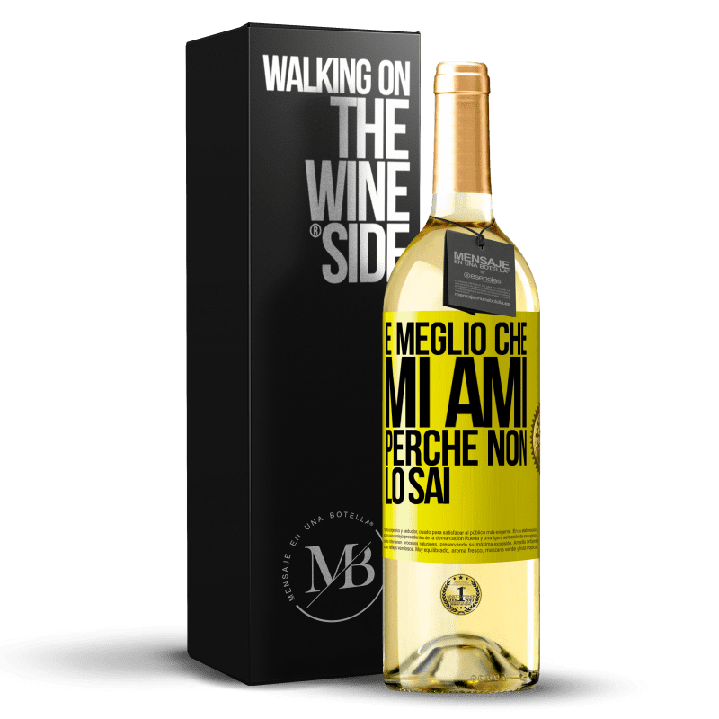 29,95 € Spedizione Gratuita | Vino bianco Edizione WHITE È meglio che mi ami, perché non lo sai Etichetta Gialla. Etichetta personalizzabile Vino giovane Raccogliere 2023 Verdejo