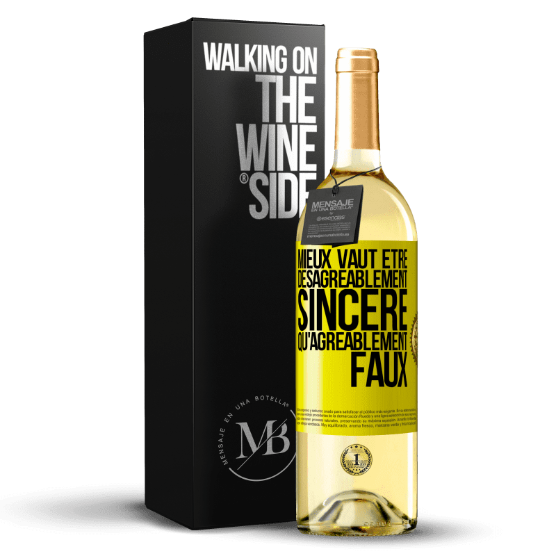 29,95 € Envoi gratuit | Vin blanc Édition WHITE Mieux vaut être désagréablement sincère qu'agréablement faux Étiquette Jaune. Étiquette personnalisable Vin jeune Récolte 2023 Verdejo