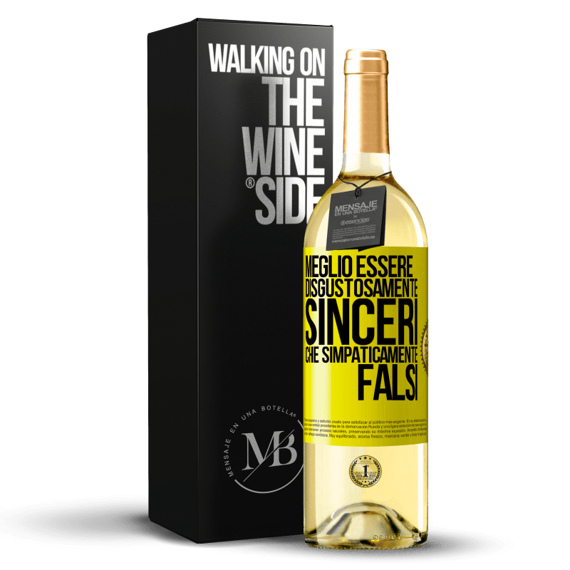 29,95 € Spedizione Gratuita | Vino bianco Edizione WHITE Meglio essere disgustosamente sinceri che simpaticamente falsi Etichetta Gialla. Etichetta personalizzabile Vino giovane Raccogliere 2023 Verdejo