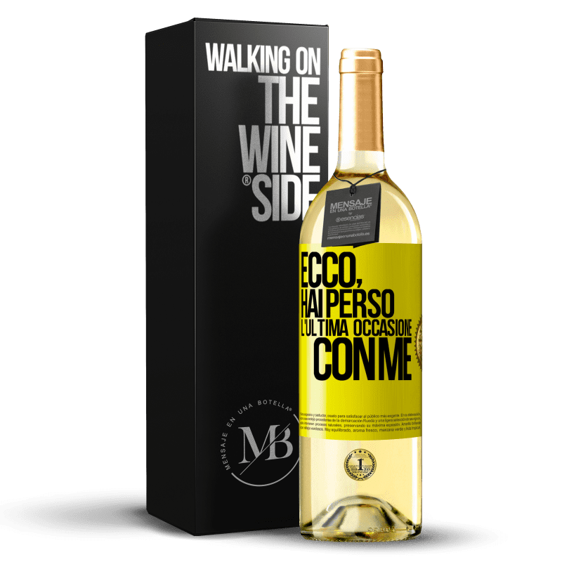 29,95 € Spedizione Gratuita | Vino bianco Edizione WHITE Ecco, hai perso l'ultima occasione con me Etichetta Gialla. Etichetta personalizzabile Vino giovane Raccogliere 2023 Verdejo