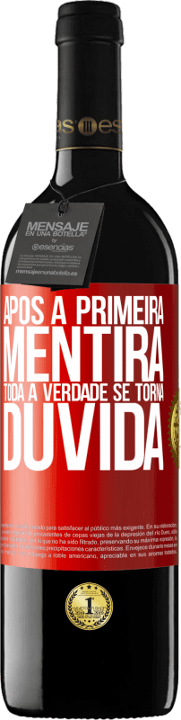 39,95 € | Vinho tinto Edição RED MBE Reserva Após a primeira mentira, toda a verdade se torna dúvida Etiqueta Vermelha. Etiqueta personalizável Reserva 12 Meses Colheita 2015 Tempranillo