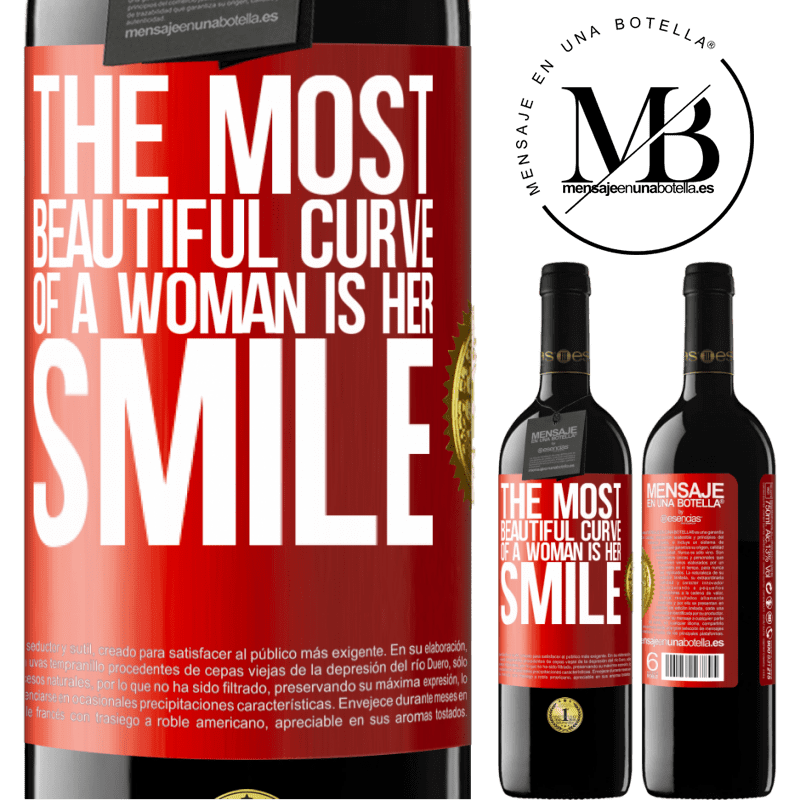 39,95 € Free Shipping | Red Wine RED Edition MBE Reserve The most beautiful curve of a woman is her smile Red Label. Customizable label Reserve 12 Months Harvest 2016 Tempranillo