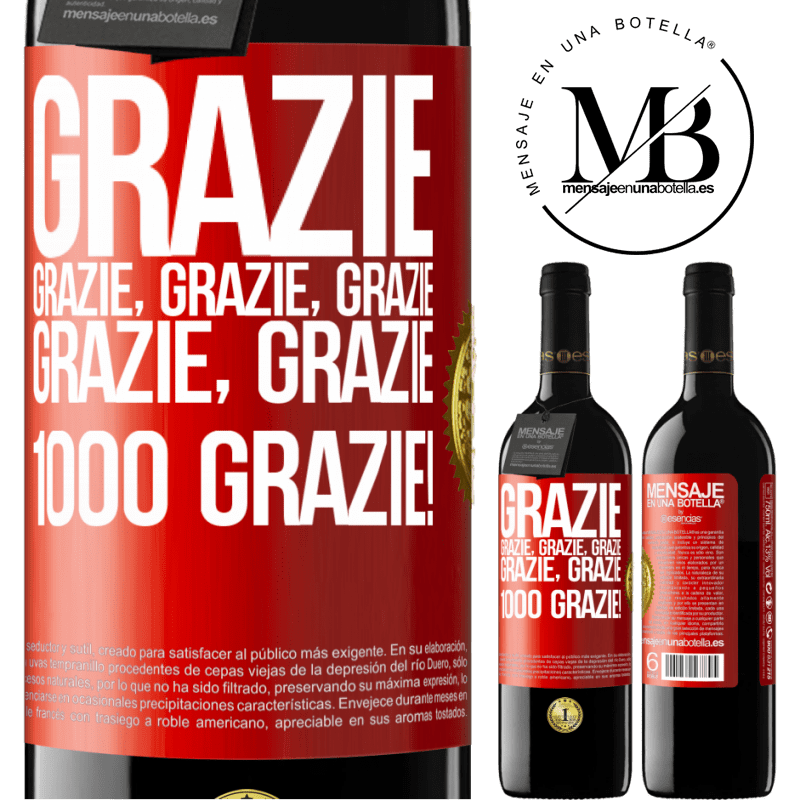 39,95 € Spedizione Gratuita | Vino rosso Edizione RED MBE Riserva Grazie, grazie, grazie, grazie, grazie, grazie 1000 Grazie! Etichetta Rossa. Etichetta personalizzabile Riserva 12 Mesi Raccogliere 2014 Tempranillo