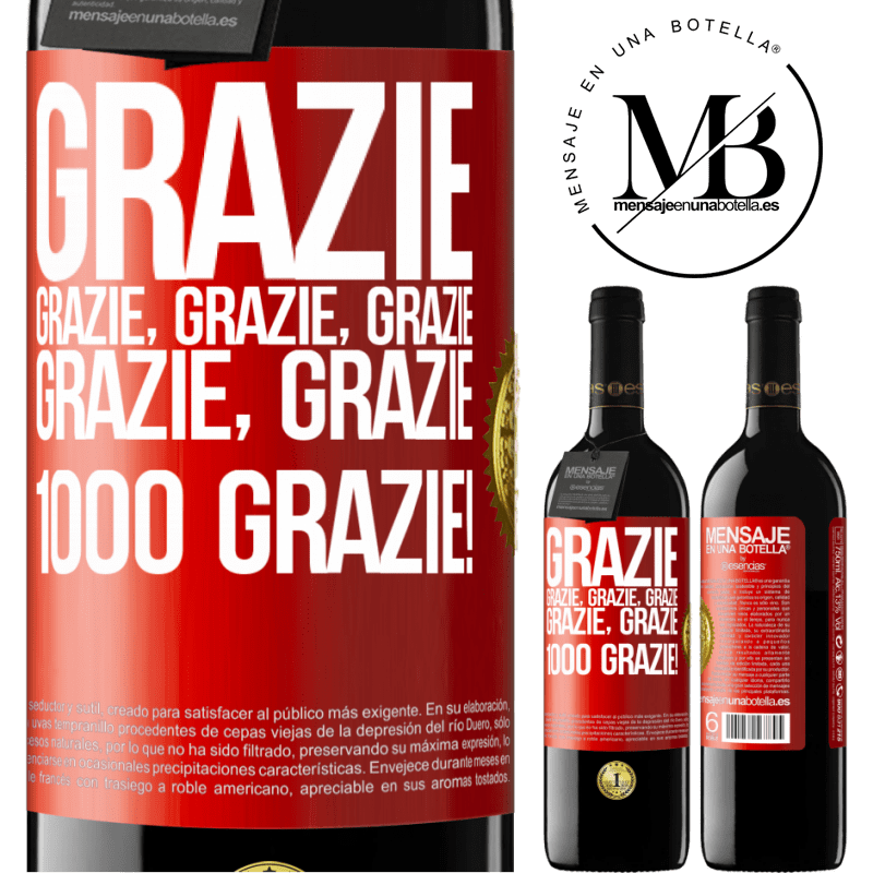 39,95 € Spedizione Gratuita | Vino rosso Edizione RED MBE Riserva Grazie, grazie, grazie, grazie, grazie, grazie 1000 Grazie! Etichetta Rossa. Etichetta personalizzabile Riserva 12 Mesi Raccogliere 2016 Tempranillo