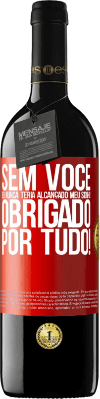 39,95 € | Vinho tinto Edição RED MBE Reserva Sem você eu nunca teria alcançado meu sonho. Obrigado por tudo! Etiqueta Vermelha. Etiqueta personalizável Reserva 12 Meses Colheita 2015 Tempranillo