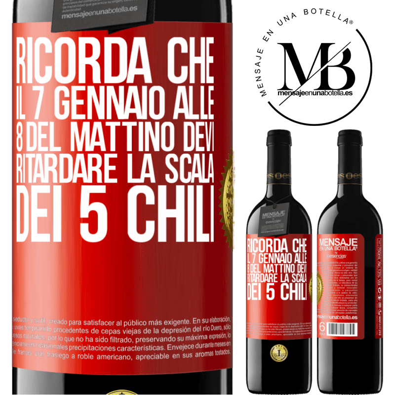 39,95 € Spedizione Gratuita | Vino rosso Edizione RED MBE Riserva Ricorda che il 7 gennaio alle 8 del mattino devi ritardare la scala dei 5 chili Etichetta Rossa. Etichetta personalizzabile Riserva 12 Mesi Raccogliere 2014 Tempranillo