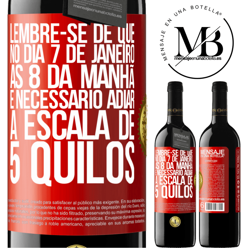 39,95 € Envio grátis | Vinho tinto Edição RED MBE Reserva Lembre-se de que, no dia 7 de janeiro, às 8 da manhã, é necessário adiar a escala de 5 quilos Etiqueta Vermelha. Etiqueta personalizável Reserva 12 Meses Colheita 2016 Tempranillo