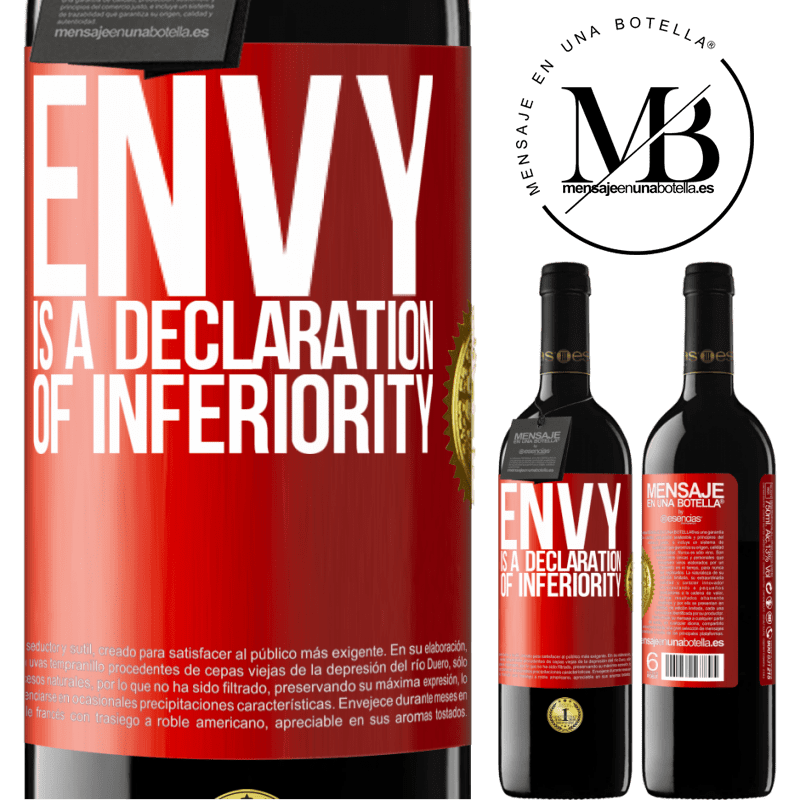 24,95 € Free Shipping | Red Wine RED Edition Crianza 6 Months Envy is a declaration of inferiority Red Label. Customizable label Aging in oak barrels 6 Months Harvest 2019 Tempranillo
