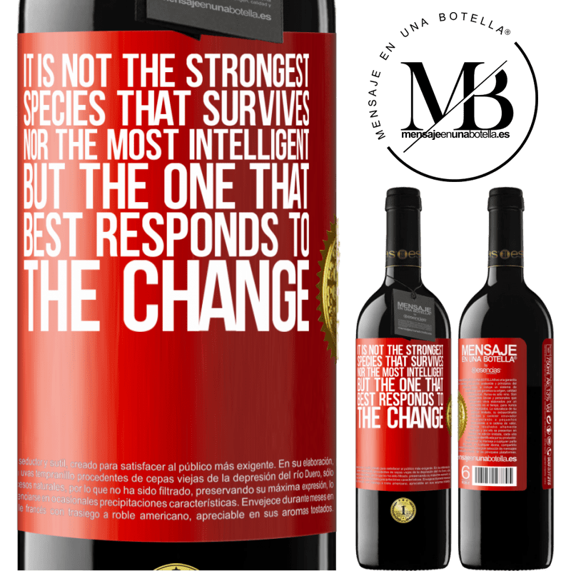 24,95 € Free Shipping | Red Wine RED Edition Crianza 6 Months It is not the strongest species that survives, nor the most intelligent, but the one that best responds to the change Red Label. Customizable label Aging in oak barrels 6 Months Harvest 2019 Tempranillo