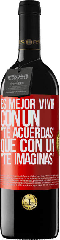 39,95 € | Vino Tinto Edición RED MBE Reserva Es mejor vivir con un Te acuerdas que con un Te imaginas Etiqueta Roja. Etiqueta personalizable Reserva 12 Meses Cosecha 2015 Tempranillo