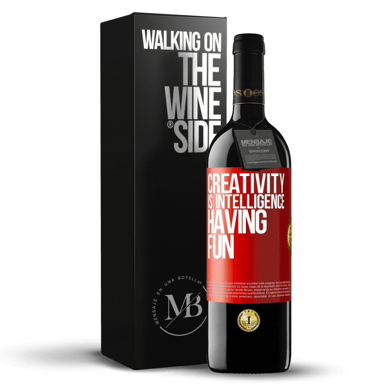 29,95 € Free Shipping | Red Wine RED Edition Crianza 6 Months Creativity is intelligence having fun Red Label. Customizable label Aging in oak barrels 6 Months Harvest 2020 Tempranillo