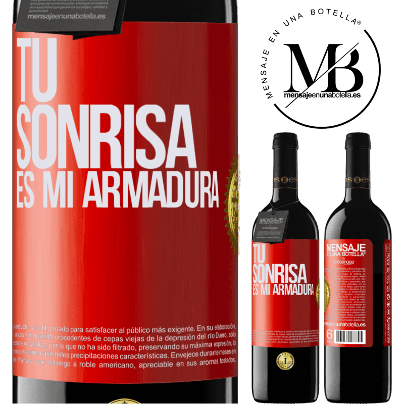 39,95 € Envío gratis | Vino Tinto Edición RED MBE Reserva Tu sonrisa es mi armadura Etiqueta Roja. Etiqueta personalizable Reserva 12 Meses Cosecha 2016 Tempranillo