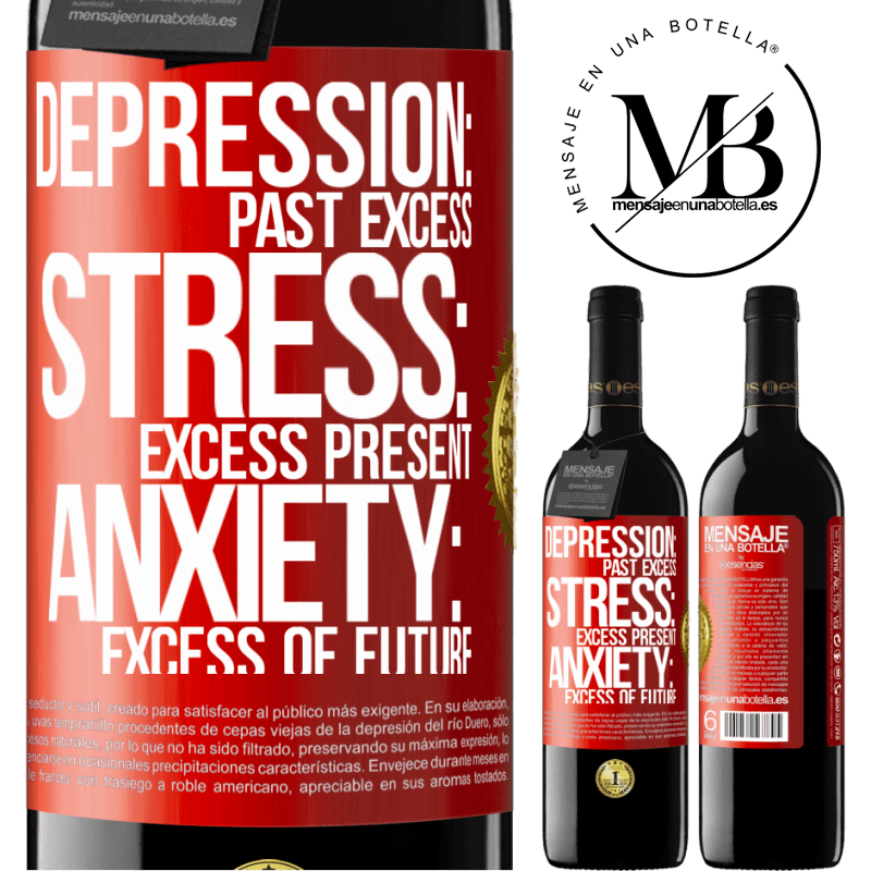 24,95 € Free Shipping | Red Wine RED Edition Crianza 6 Months Depression: past excess. Stress: excess present. Anxiety: excess of future Red Label. Customizable label Aging in oak barrels 6 Months Harvest 2019 Tempranillo