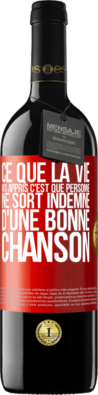 39,95 € | Vin rouge Édition RED MBE Réserve Ce que la vie m'a appris, c'est que personne ne sort indemne d'une bonne chanson Étiquette Rouge. Étiquette personnalisable Réserve 12 Mois Récolte 2015 Tempranillo