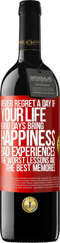 Free Shipping | Red Wine RED Edition MBE Reserve Never regret a day of your life. Good days bring happiness, bad experiences, the worst lessons and the best memories Red Label. Customizable label Reserve 12 Months Harvest 2014 Tempranillo