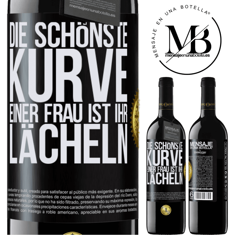 39,95 € Kostenloser Versand | Rotwein RED Ausgabe MBE Reserve Die schönste Kurve einer Frau ist ihr Lächeln Schwarzes Etikett. Anpassbares Etikett Reserve 12 Monate Ernte 2015 Tempranillo