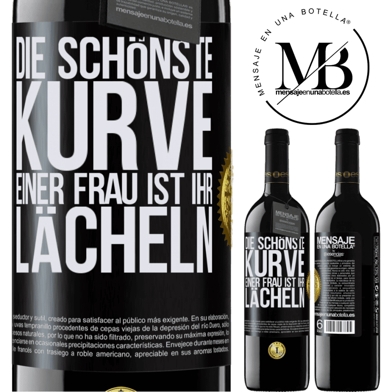 39,95 € Kostenloser Versand | Rotwein RED Ausgabe MBE Reserve Die schönste Kurve einer Frau ist ihr Lächeln Schwarzes Etikett. Anpassbares Etikett Reserve 12 Monate Ernte 2016 Tempranillo
