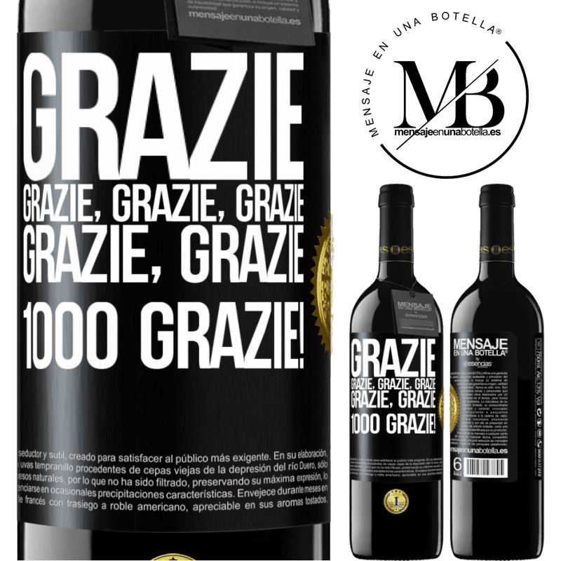 39,95 € Spedizione Gratuita | Vino rosso Edizione RED MBE Riserva Grazie, grazie, grazie, grazie, grazie, grazie 1000 Grazie! Etichetta Nera. Etichetta personalizzabile Riserva 12 Mesi Raccogliere 2014 Tempranillo